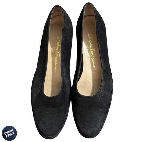 Salvatore Ferragamo Black Suede Espadrille Flats Round Toe Women’s 8 Italy - Picture 1 of 11